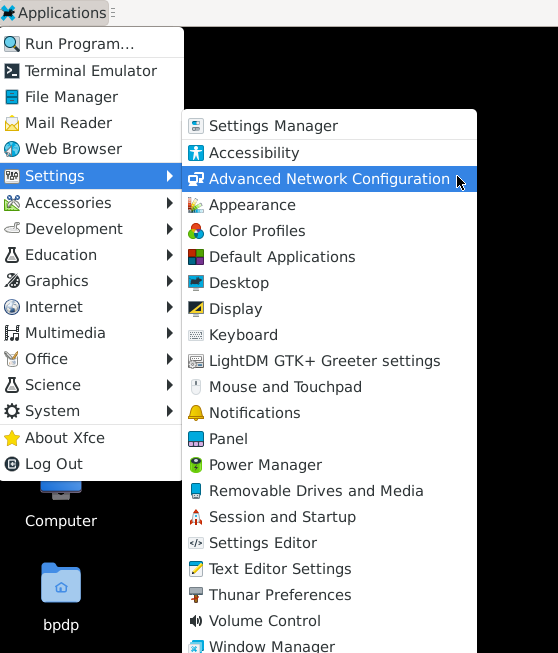 Menu konfigurasi NetworkManager di Xfce4