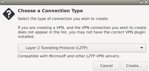 Memilih tipe koneksi NetworkManager di Xfce4